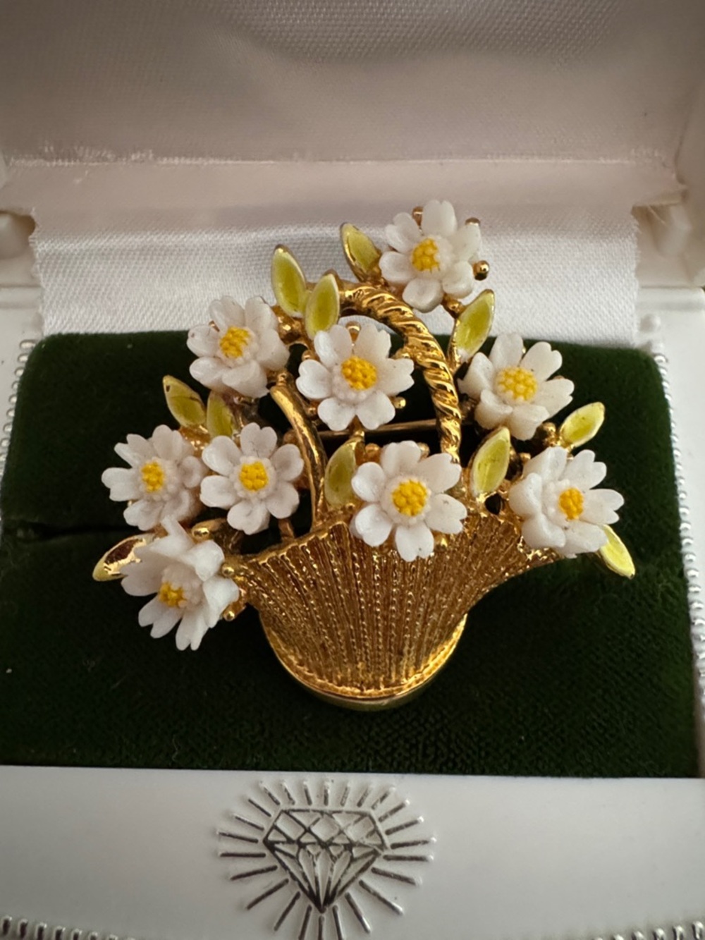 Gold-Tone White Floral Basket Brooch - Jewelry
Signed ART